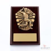 Cosmos Cricket Male Bowler Mahogany Plaque