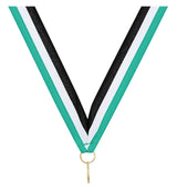 Teal White Black V Neck Ribbon