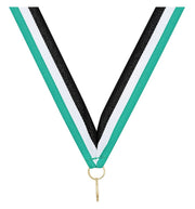 Teal White Black V Neck Ribbon