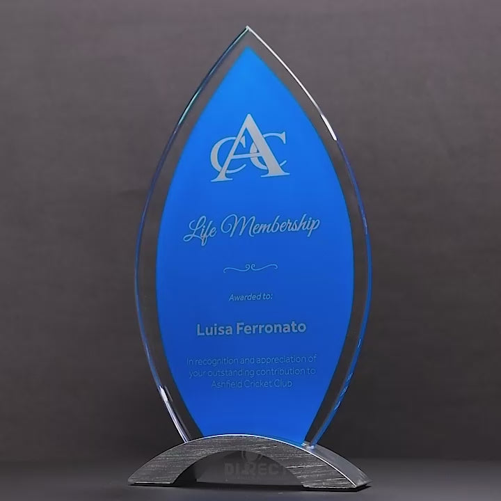 Trega Flame Glass Blue Trophy