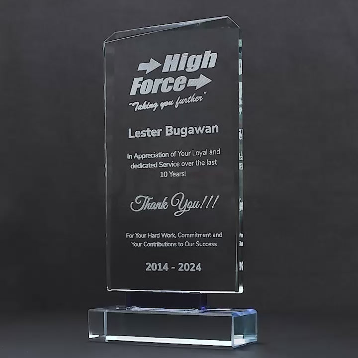 Blue Clear Mirage Glass Trophy