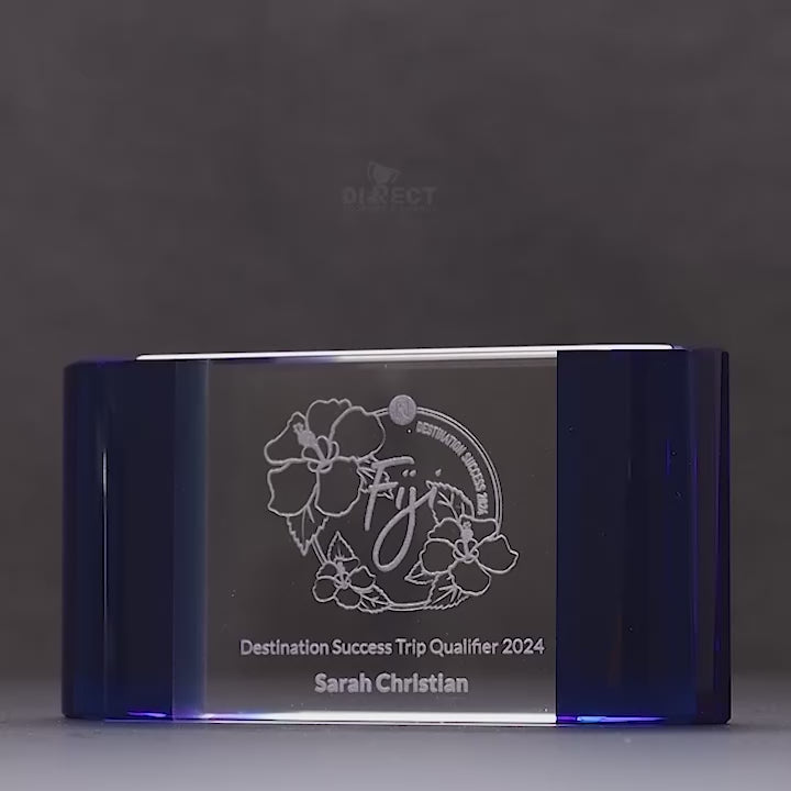 Arcaron Crystal Paperweight Blue Trophy