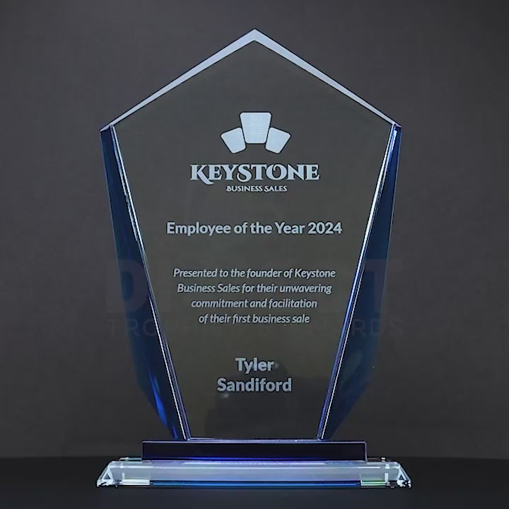 Glass Blue Keystone Trophy