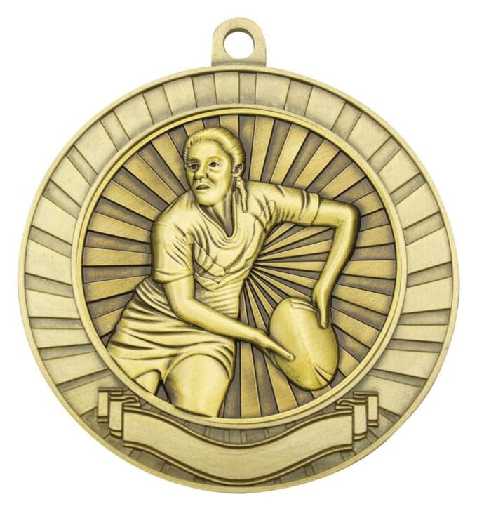 Eco Scroll Rugby Female Medal