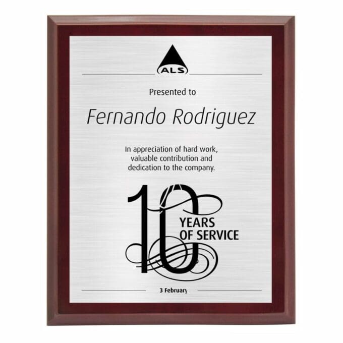 Super Gloss Rosewood Silver Plaque