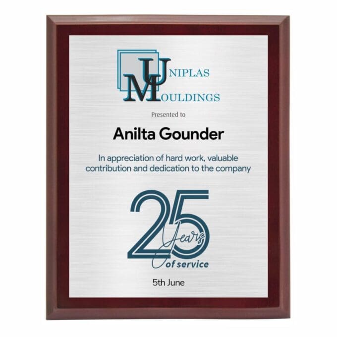 Super Gloss Rosewood Silver Full Colour Plaque